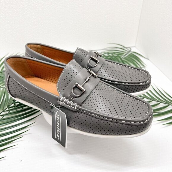 Aston Marc Men's Grey Perforated Moccasin Toe Driving Loafers Size 11 NWB - Picture 1 of 12